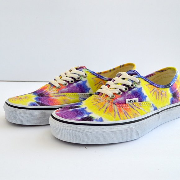 VANS AUTHENTIC WASHED YELLOW PURPLE , TIE DYE TRUE WHITE SNEAKER SHOES NEW - Picture 6 of 9
